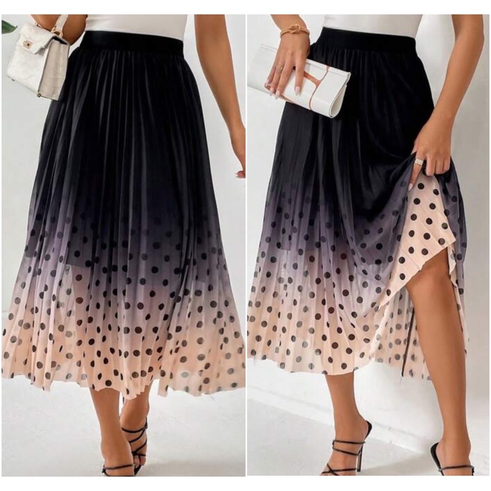 Classic Polka Dot Pleated Midi Skirt - Picture 1 of 3
